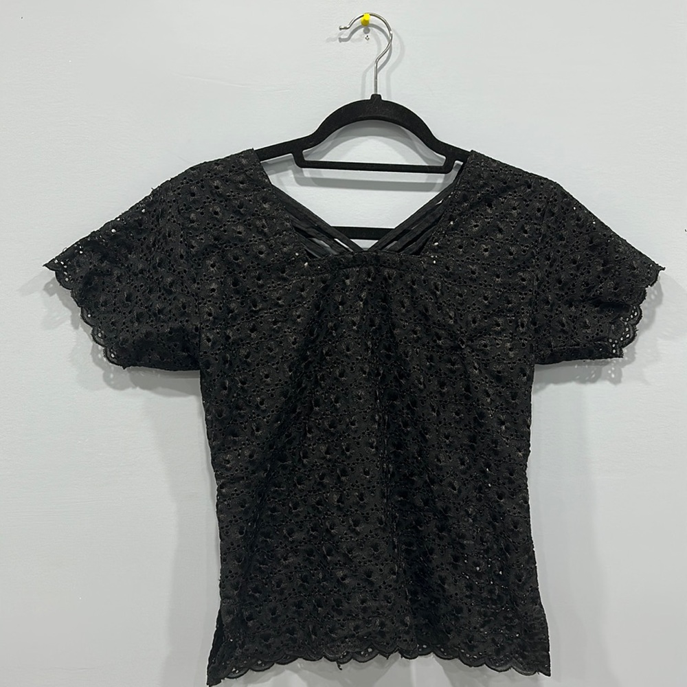 Vintage eyelet knit lace scallop trimming Broderie anglaise fabric black lattice